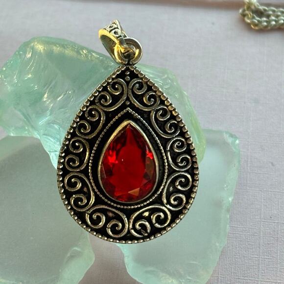 925 Sterling Teardrop Garnet Pendant - Picture 1 of 5